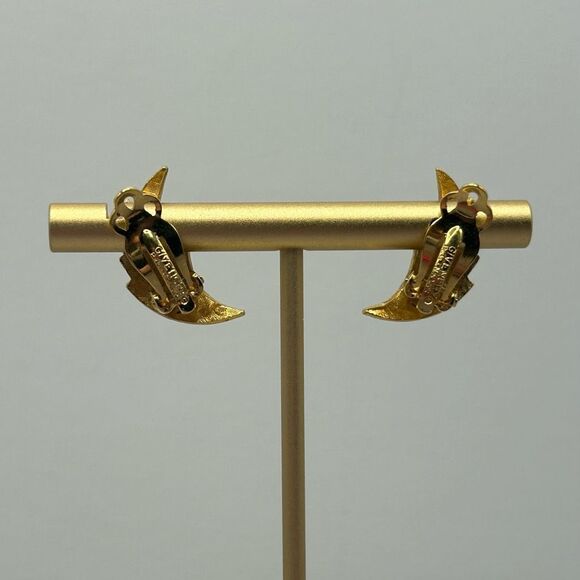 Givenchy Gold Plated Leaf Stud Minimalist Earrings Jewelry Latch Clip Backs - Picture 3 of 12